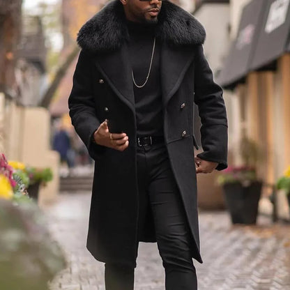 Men's Overcoat with Faux Fur Collar | Double-Breasted Winter Coat 2