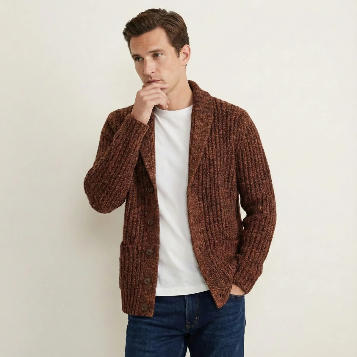 Montpellier | Men's Shawl Collar Cardigan Chunky Knit 3