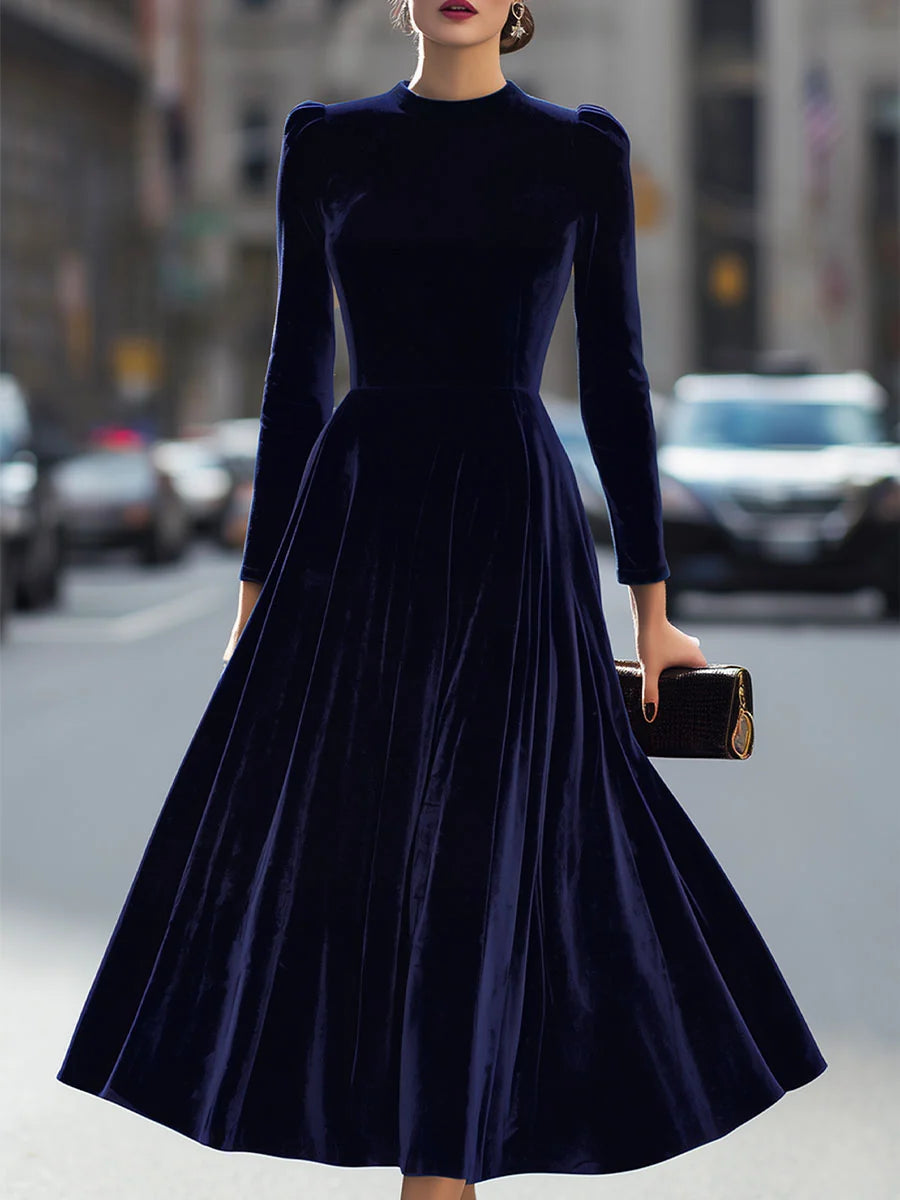 Navy Blue Velvet Midi Dress | Women's Formal Dress 0