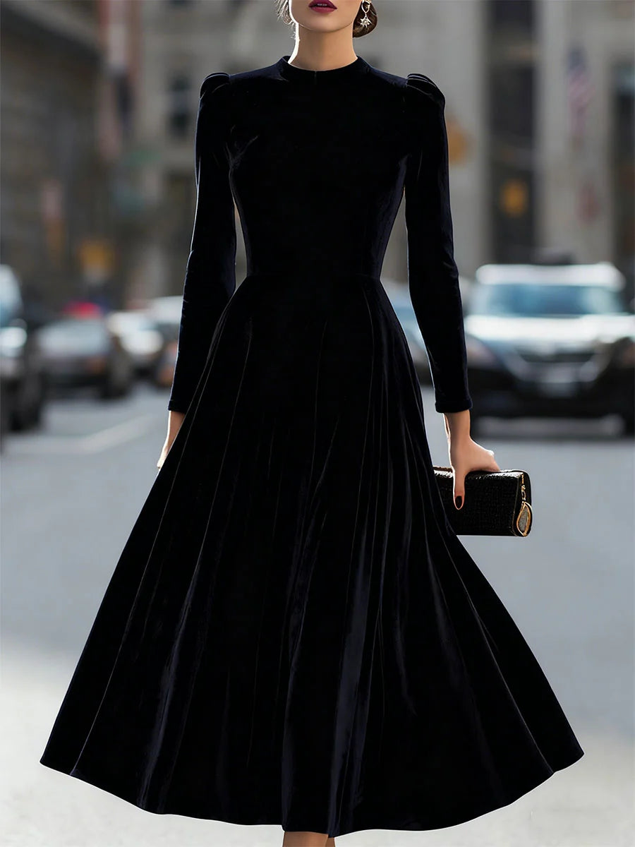 Navy Blue Velvet Midi Dress | Women's Formal Dress 6