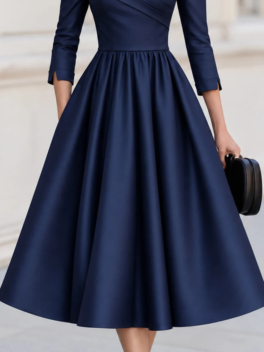 Off Shoulder Fit and Flare Midi Dress Navy 3