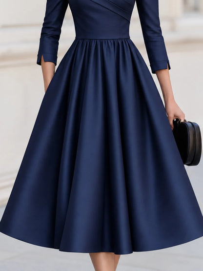 Off Shoulder Fit and Flare Midi Dress Navy 3