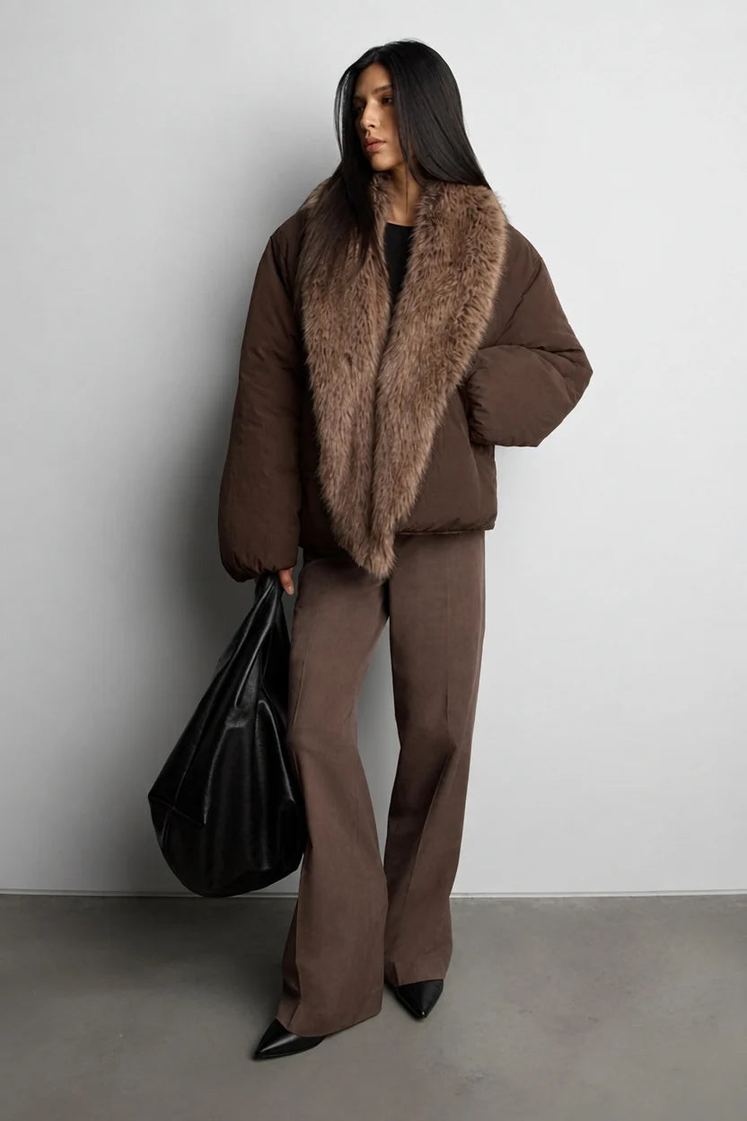 Oversized Black Puffer Jacket | Women's Reversible Faux Fur 0