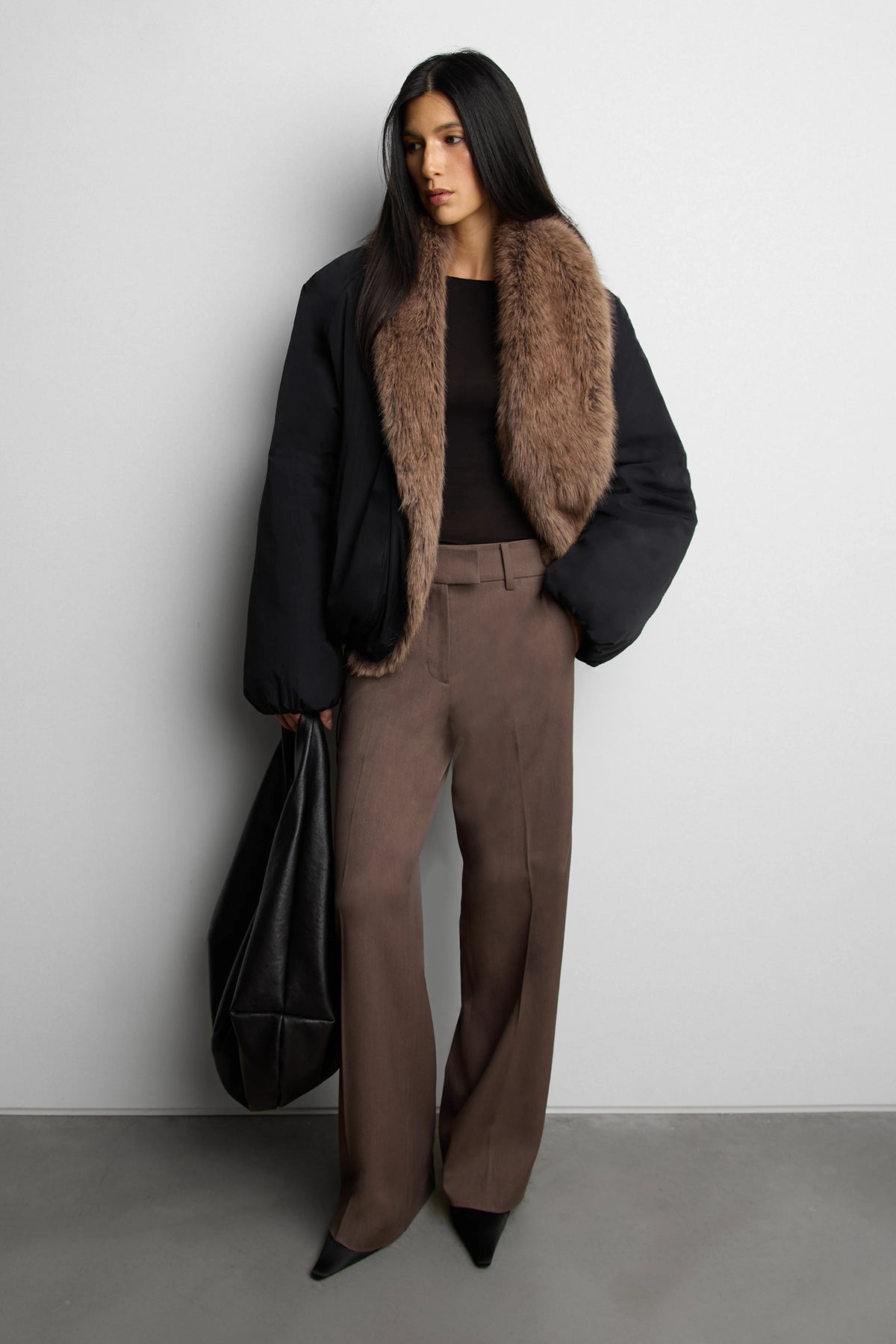 Oversized Black Puffer Jacket | Women's Reversible Faux Fur 1
