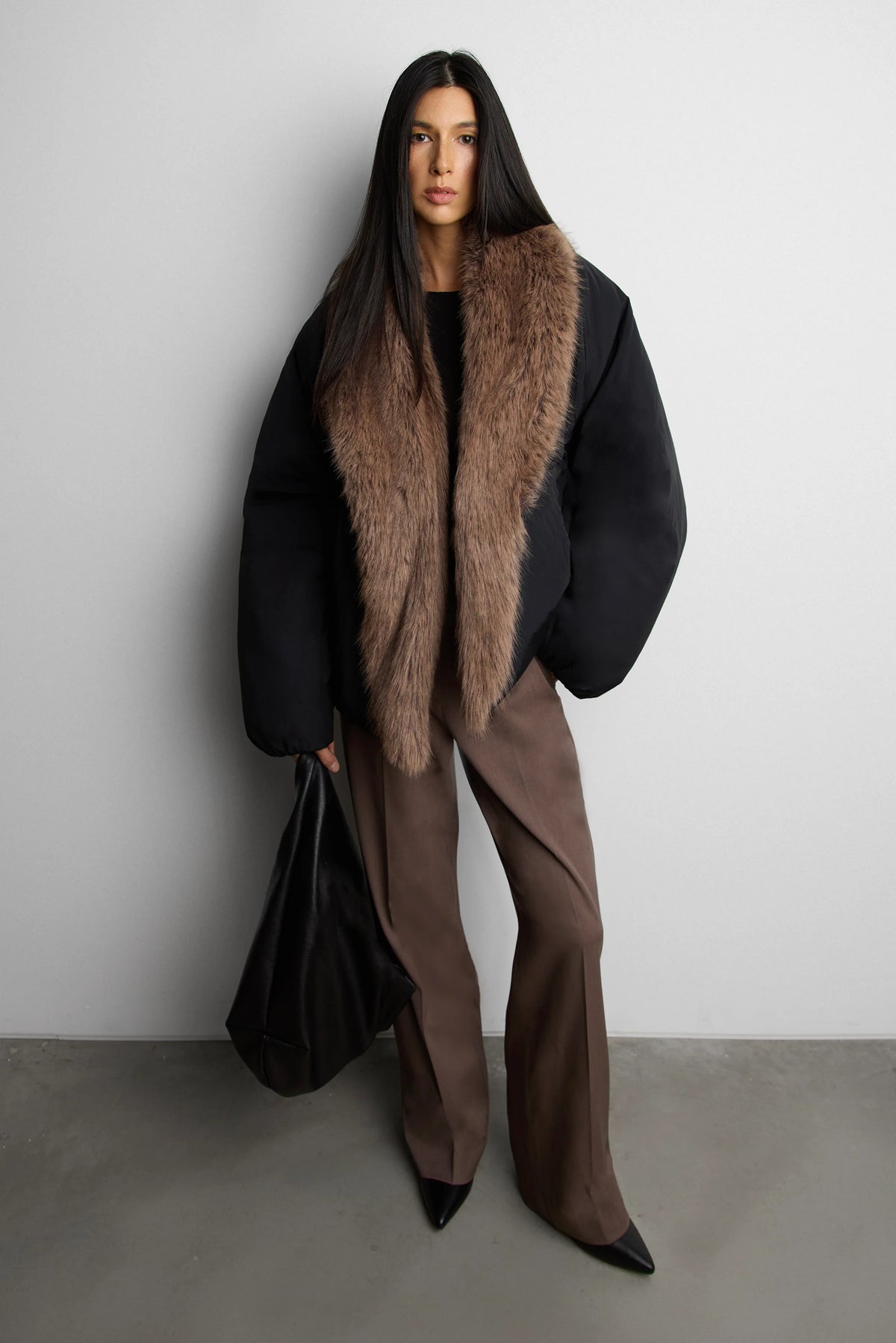 Oversized Black Puffer Jacket | Women's Reversible Faux Fur 2