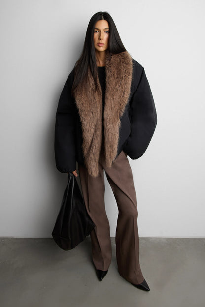 Oversized Black Puffer Jacket | Women's Reversible Faux Fur 2