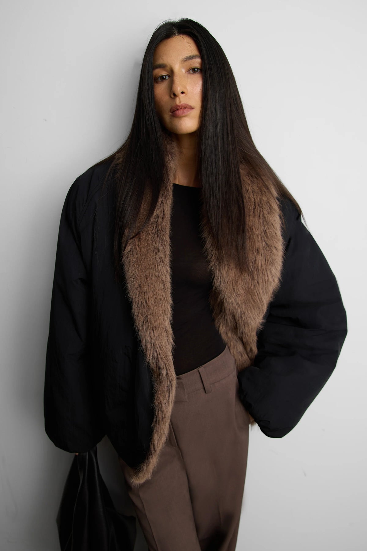 Oversized Black Puffer Jacket | Women's Reversible Faux Fur 3