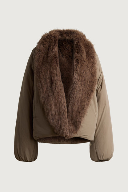 Oversized Black Puffer Jacket | Women's Reversible Faux Fur 4