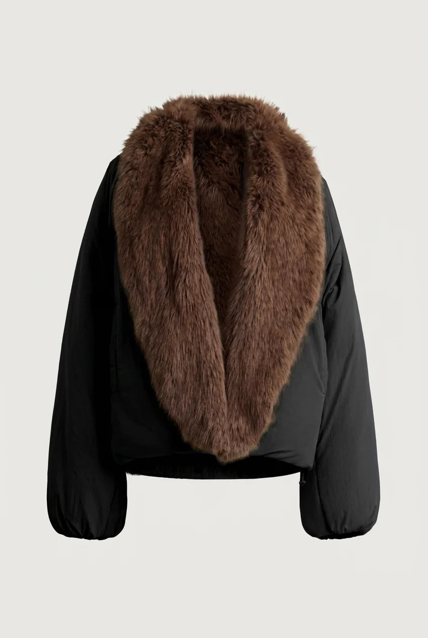 Oversized Black Puffer Jacket | Women's Reversible Faux Fur 6