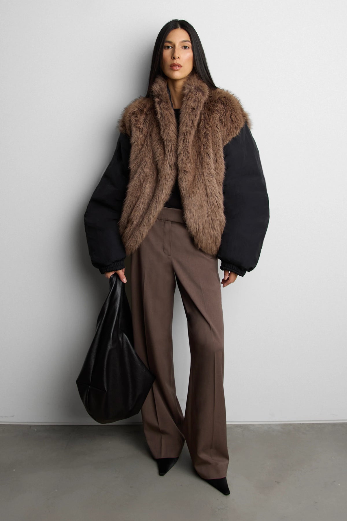 Oversized Black Puffer Jacket | Women's Reversible Faux Fur 7