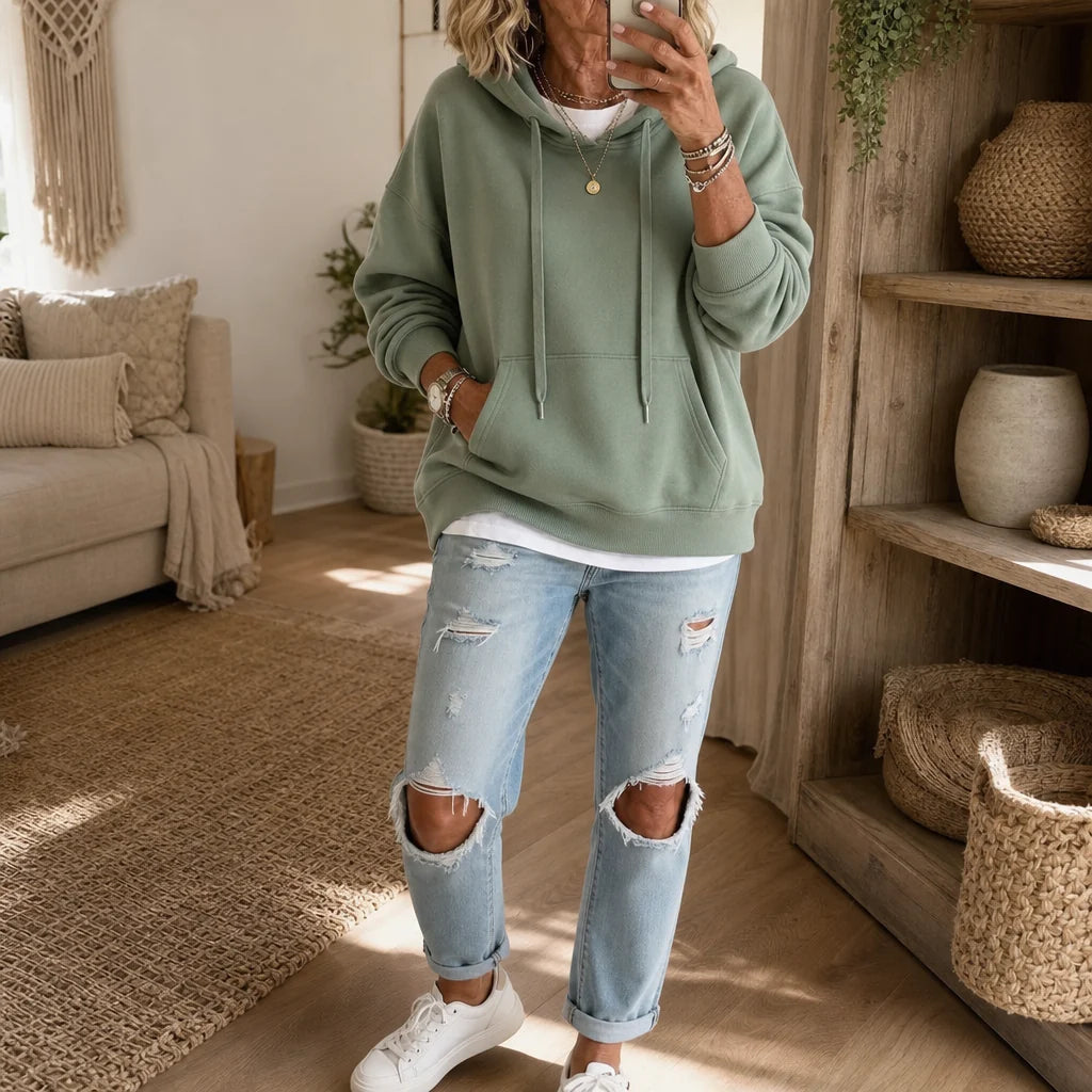 Oversized Cotton-Like Pullover Hoodie | Drop-Shoulder Relaxed Fit 0