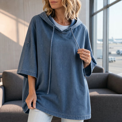 Oversized Washed Denim Look Hooded Pullover | Women's Hoodie 2