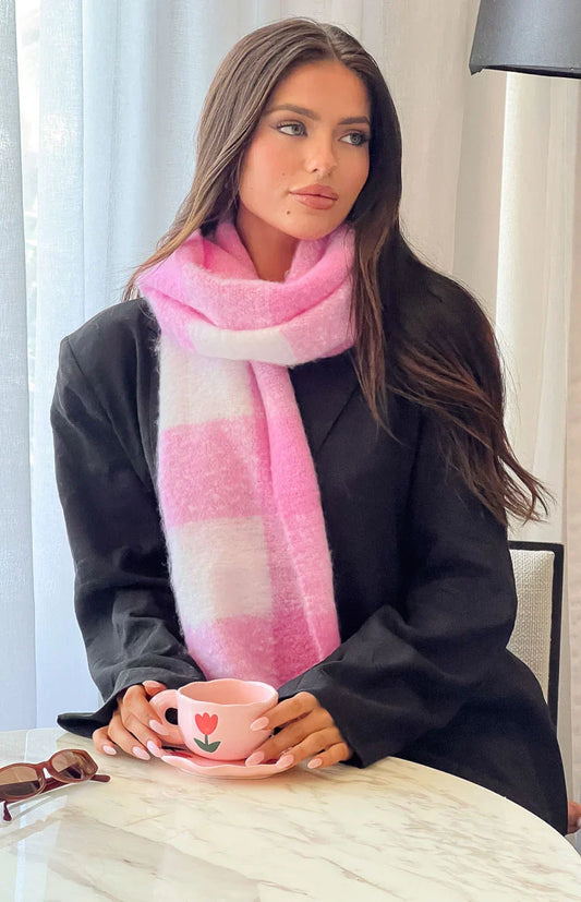 Pink Check Blanket Scarf | Scarves for Women Winter Accessory 0