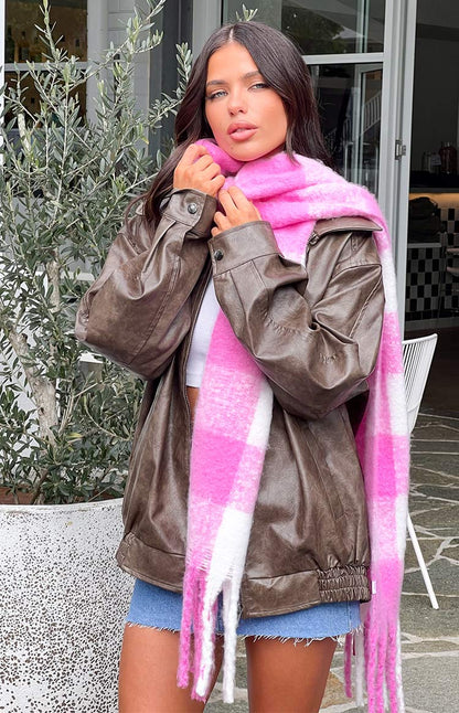 Pink Check Blanket Scarf | Scarves for Women Winter Accessory 4