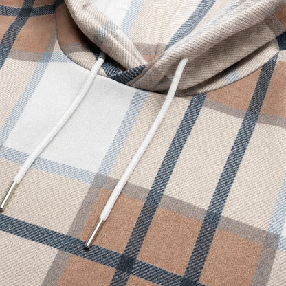 Plaidwell | Women's Drawstring V-Neck Hooded Plaid Top 7