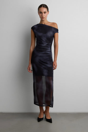 Printed Off Shoulder Midi Dress Slim Fit