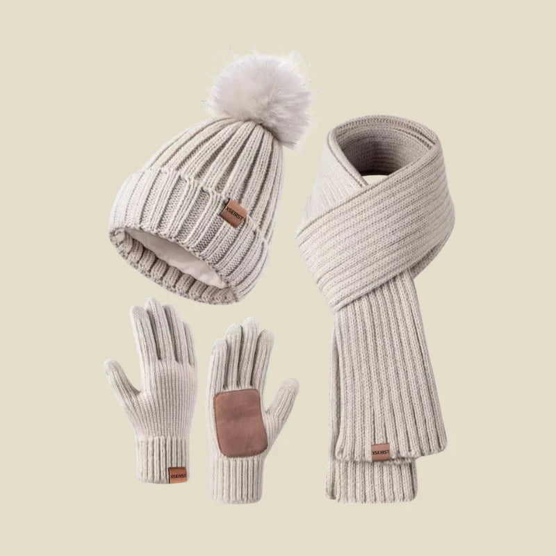 Ribbed Knit Beanie Scarf Gloves Set | Women's Accessories 1
