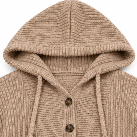 Ribbed Knit Button-Neck Hoodie | Women's Sweater Pullover 6