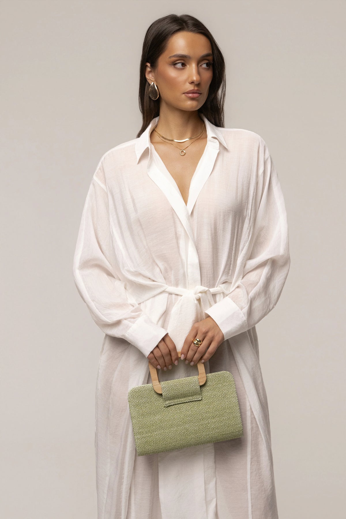 Sage Isola Clutch | Textured Woven Fabric Handbag 1