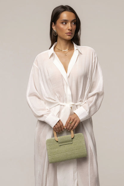 Sage Isola Clutch | Textured Woven Fabric Handbag 1