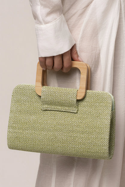 Sage Isola Clutch | Textured Woven Fabric Handbag 3