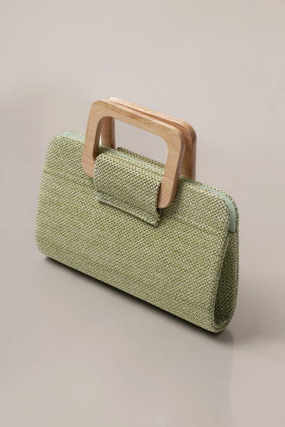 Sage Isola Clutch | Textured Woven Fabric Handbag 4