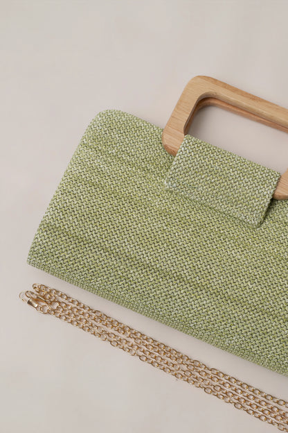 Sage Isola Clutch | Textured Woven Fabric Handbag 5