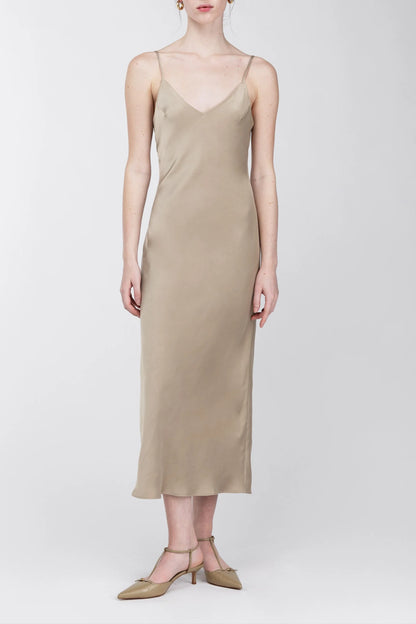 Satin V-Neck Slip Midi Dress | Women's Cocktail Dress 4