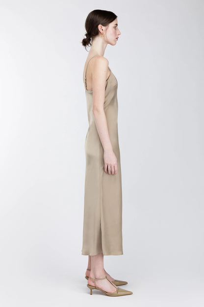 Satin V-Neck Slip Midi Dress | Women's Cocktail Dress 6
