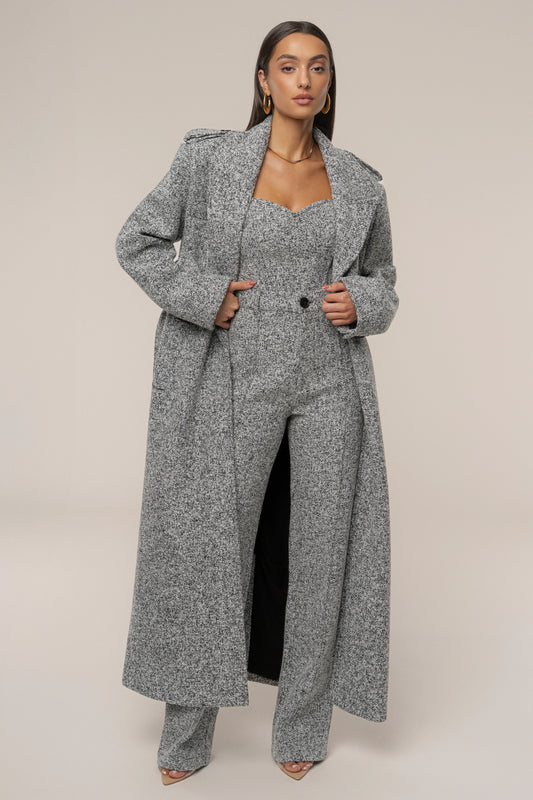Savannah | Women's Coat Light Grey Tweed with Belt 0