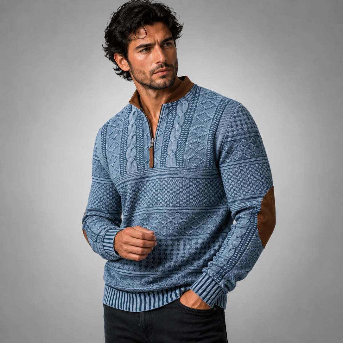 Siena | Men's Half Zip Sweater with Textured Knit Design 7