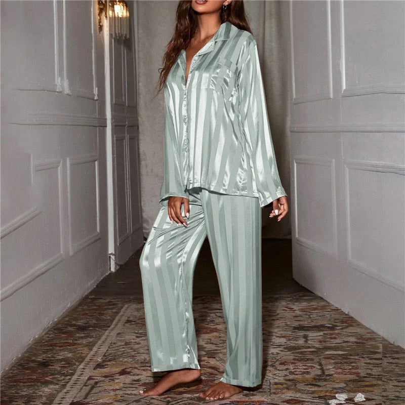 Satin Pajama Set | Women's Elegant Long Sleeve Pyjamas 4
