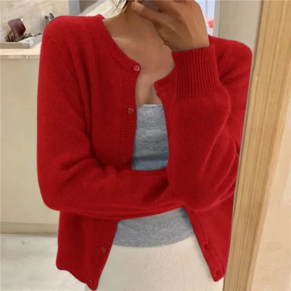 Soft Knit Cardigan with Button Front and Round Neckline 7