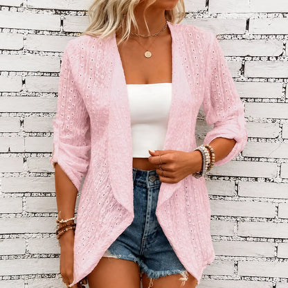 Solelle – Eyelet Waterfall Open-Front Cardigan for Women 12