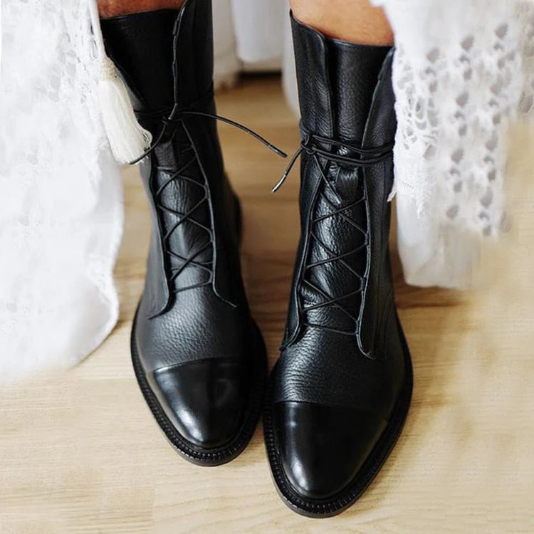 Sophia | Elegant Lace-Up Leather Ankle Boots 0