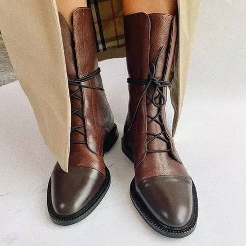 Sophia | Elegant Lace-Up Leather Ankle Boots 9