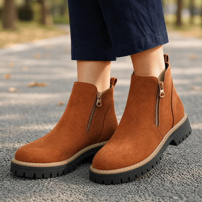 Stepara | Women's Side-Zip Suede Chelsea Boots Wide Toe 9
