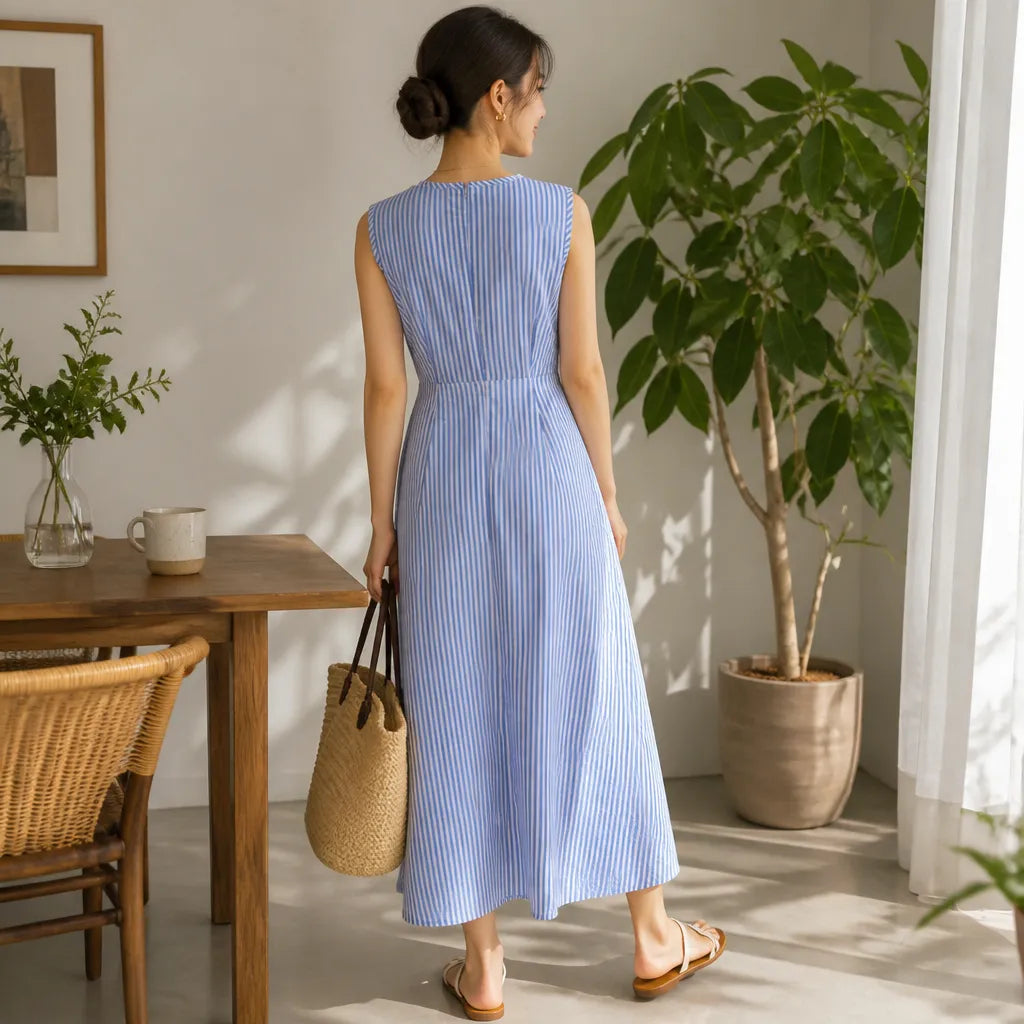 Striped Wrap Waist Maxi Dress Sleeveless 3