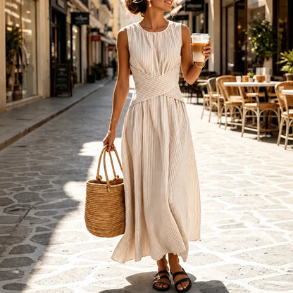 Striped Wrap Waist Maxi Dress Sleeveless 6