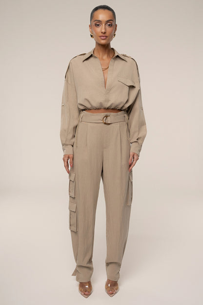 Tan Boundless Belted Cargo Pants | Women's Lightweight Cotton Trousers 0