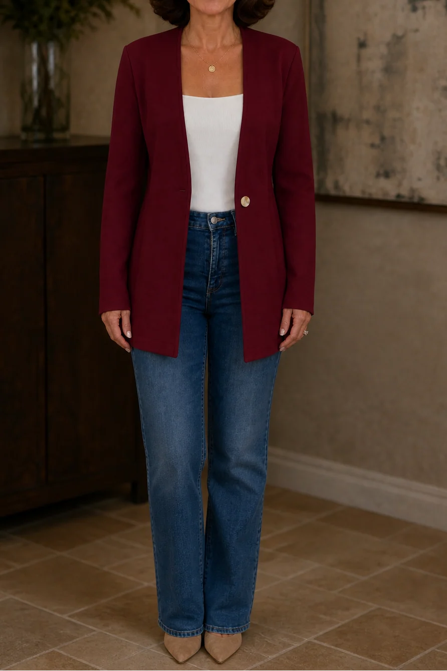 V-Neck Single-Button A-Line Blazer | Women's Stretch Blazer 0
