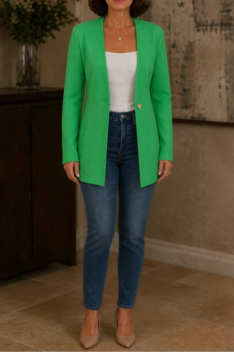 V-Neck Single-Button A-Line Blazer | Women's Stretch Blazer 13