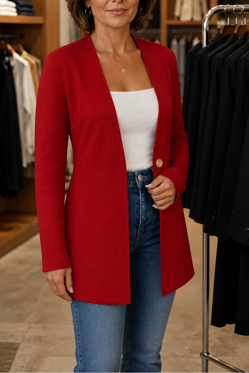 V-Neck Single-Button A-Line Blazer | Women's Stretch Blazer 15
