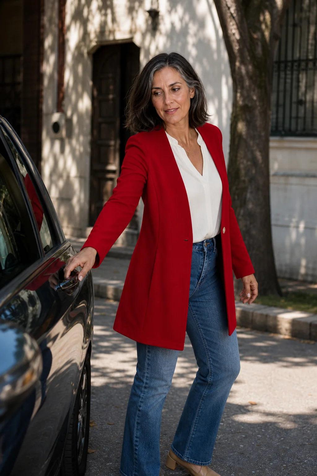V-Neck Single-Button A-Line Blazer | Women's Stretch Blazer 4