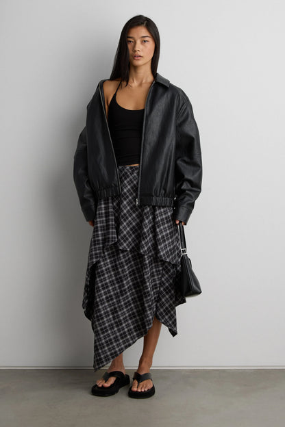 Vegan Leather Bomber Jacket Oversized Fit 6