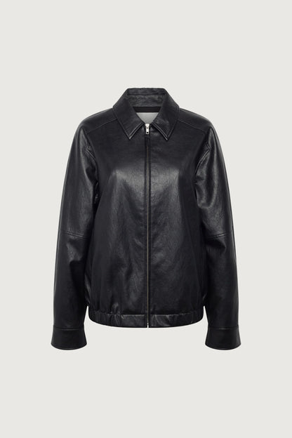 Vegan Leather Bomber Jacket Oversized Fit 9