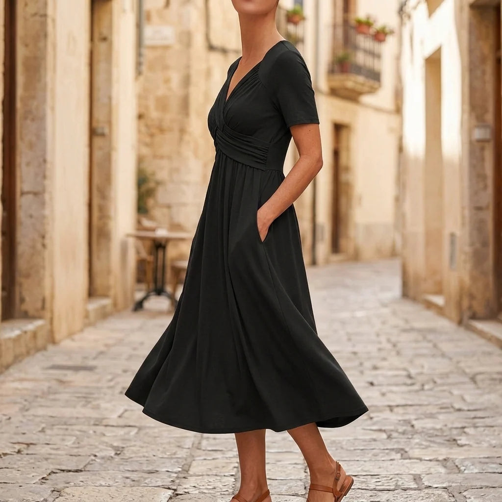 Veluna | Women's Plus Size Crossover V-Neck Midi Dress 2