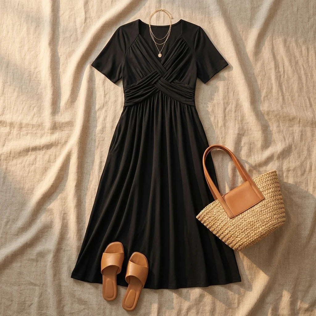 Veluna | Women's Plus Size Crossover V-Neck Midi Dress 6