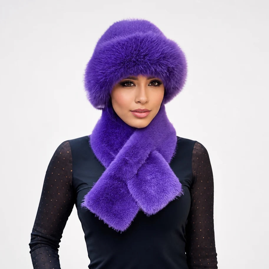 Veluna | Women's Plush Hat and Scarf Set in Multiple Colors 9