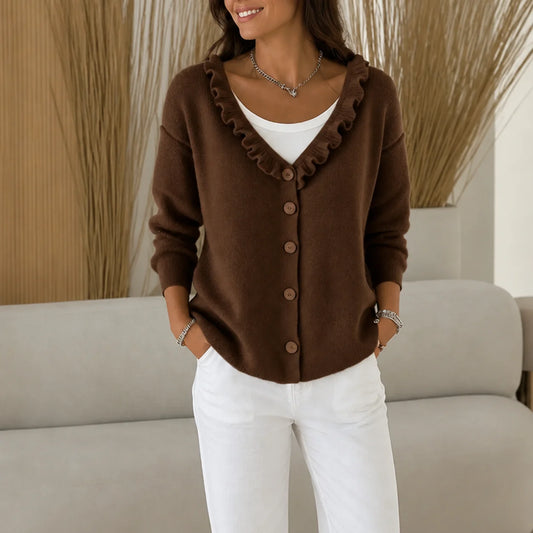 Wearbella – Ruffle Collar Stretch-Knit Cardigan 11